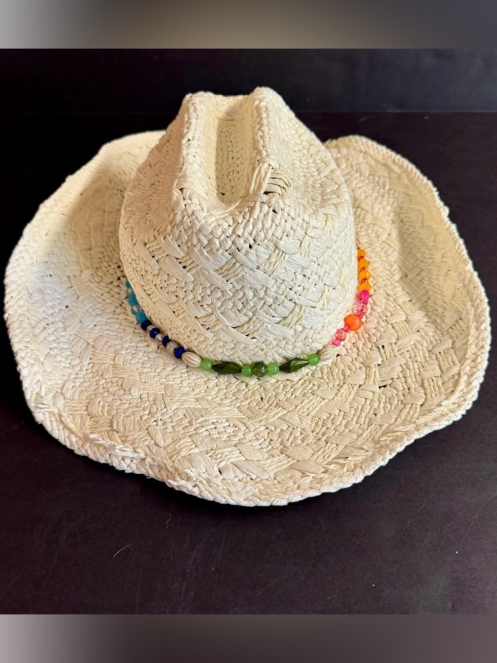 NWT Anthropologie  Cream Cowboy Hat with Multicolor Beaded Band